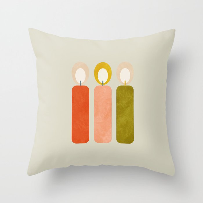 Mid Century Xmas Contemporary Candle Throw Pillow