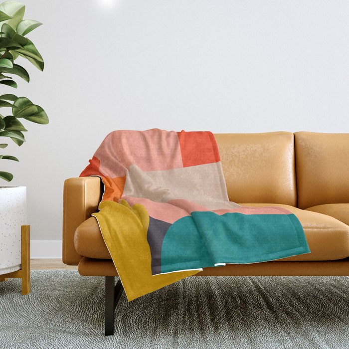 Geometry Shape Mid Century Organic Blush Curry Teal Throw Blanket