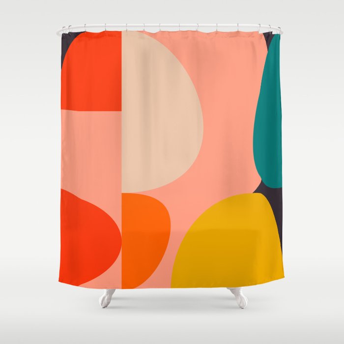 Geometry Shape Mid Century Organic Blush Curry Teal Shower Curtain