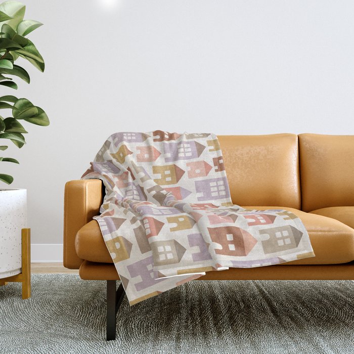 Happy Houses - Earth Tones Throw Blanket