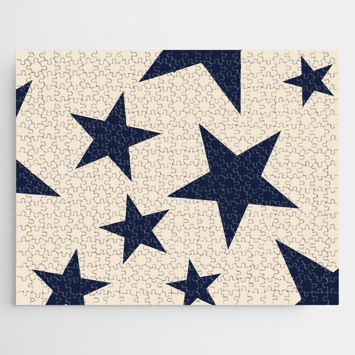 Navy & Light Beige Big Ol' Stars Jigsaw Puzzle
