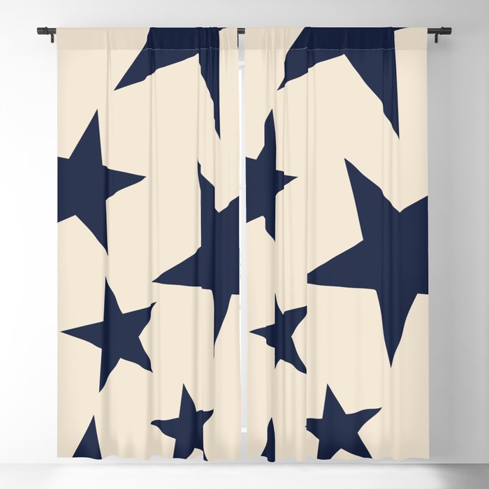 Navy & Light Beige Big Ol' Stars Window Curtain