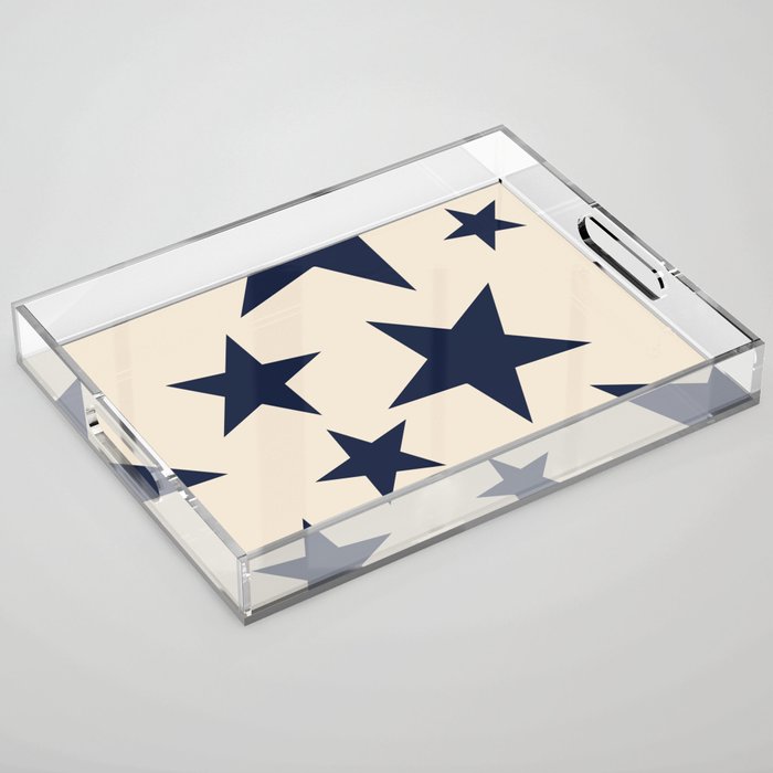 Navy & Light Beige Big Ol' Stars Acrylic Tray