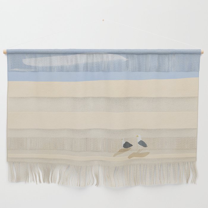 Minimal Sand Beach With Seagulls Wall Hanging
