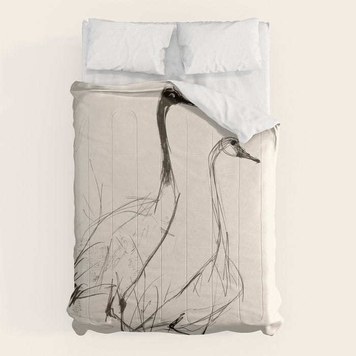 Two Geese - Minimalist Drawing Comforter