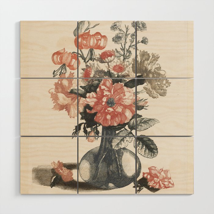 Five Prints Of Flowers In Glass Vases, Anonymous, After Jean Baptiste Monnoyer  1688   1698 Wood Wall Art