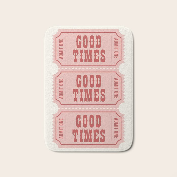 Good Times Retro Ticket, Pink Aesthetic Bath Mat