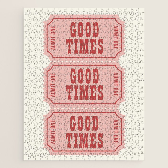 Good Times Retro Ticket, Pink Aesthetic Jigsaw Puzzle