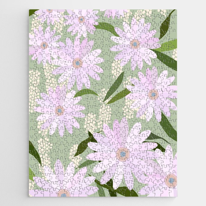 Playful Daisies | 01 - Lilac And Pastel Green Jigsaw Puzzle