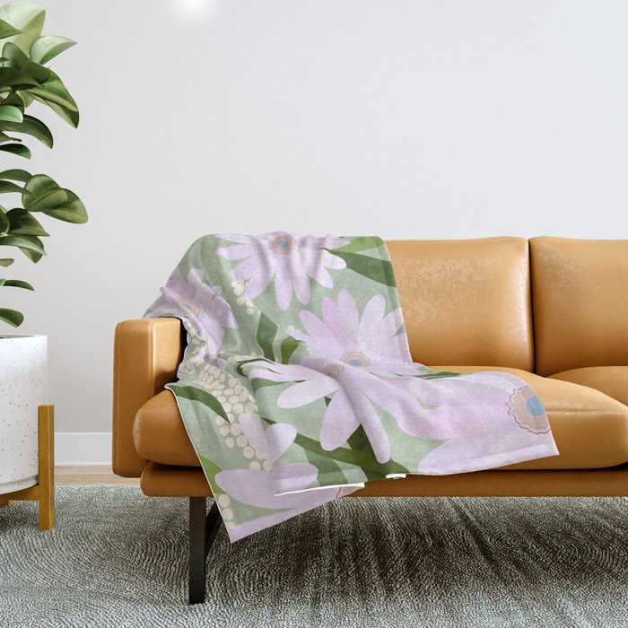 Playful Daisies | 01 - Lilac And Pastel Green Throw Blanket
