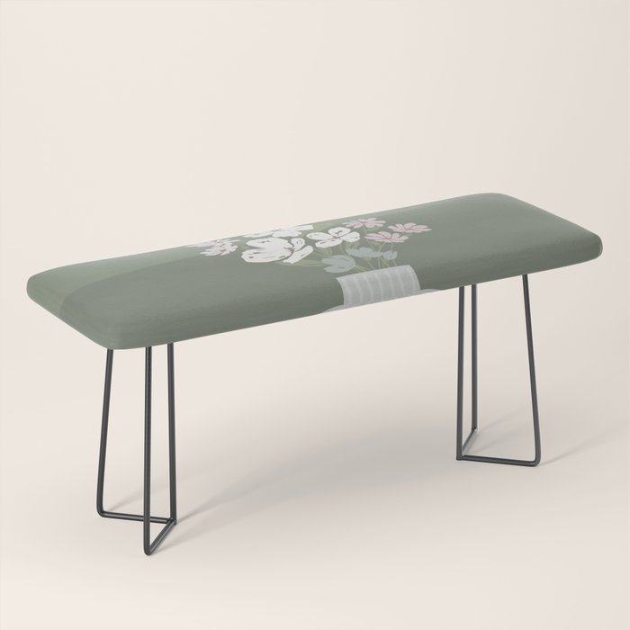 Wildflower Bouquet In Vase Illustration - Muted Pink, Beige And Sage Green Flowers  Bench