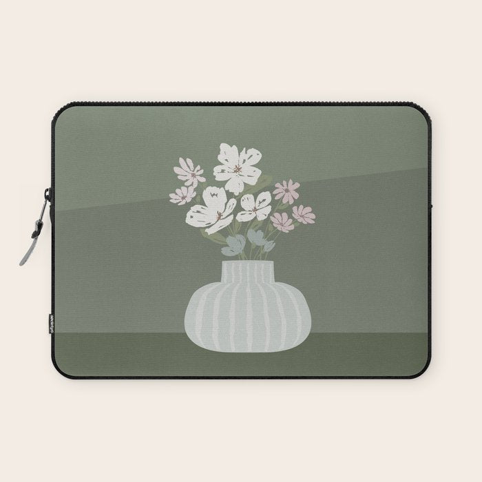 Wildflower Bouquet In Vase Illustration - Muted Pink, Beige And Sage Green Flowers  Laptop Sleeve