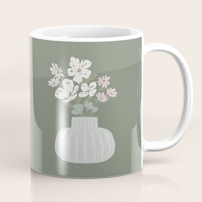 Wildflower Bouquet In Vase Illustration - Muted Pink, Beige And Sage Green Flowers  Coffee Mug