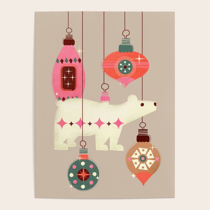 Festive Baubles With A Polar Bear Poster