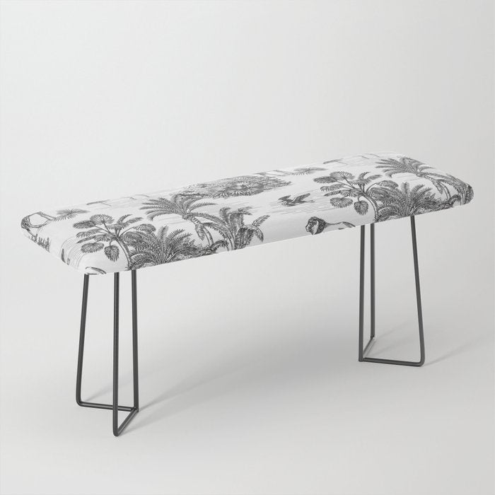 Tropical Toile De Jouy Exotic Safari Lion & Giraffe Bench