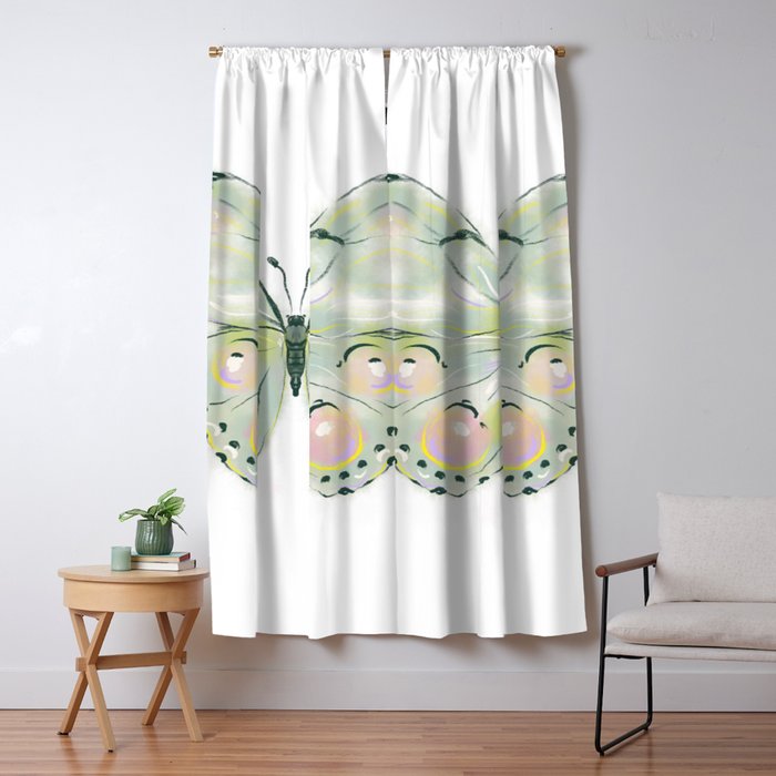 Exquisite Light Green Watercolour Butterfly Window Curtain