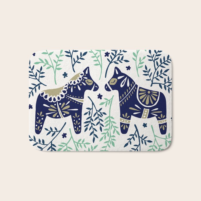 Swedish Dala Horse - Navy & Mint Palette Bath Mat
