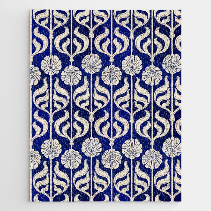 Art Deco Florals On Dark Blue Jigsaw Puzzle