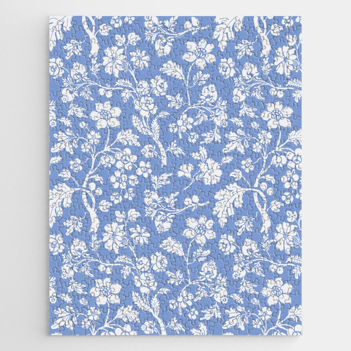 Vintage Style Chintz Florals On Blue Jigsaw Puzzle