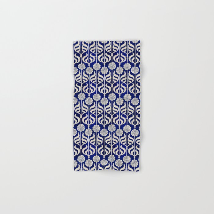 Art Deco Florals On Dark Blue Bath Towel