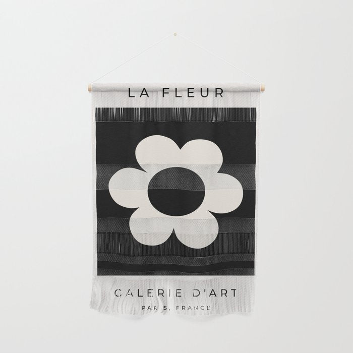 La Fleur | 06 - Retro Floral Print Black And White Flower Wall Hanging