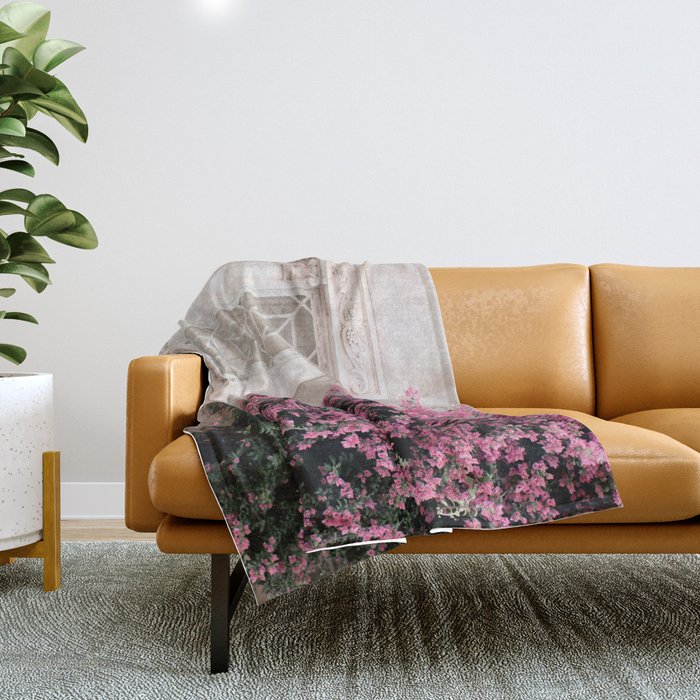 Pretty Window - Bougainvillea Flowers - Minimalist Portugal Travel Photography By Ingrid Beddoes Throw Blanket