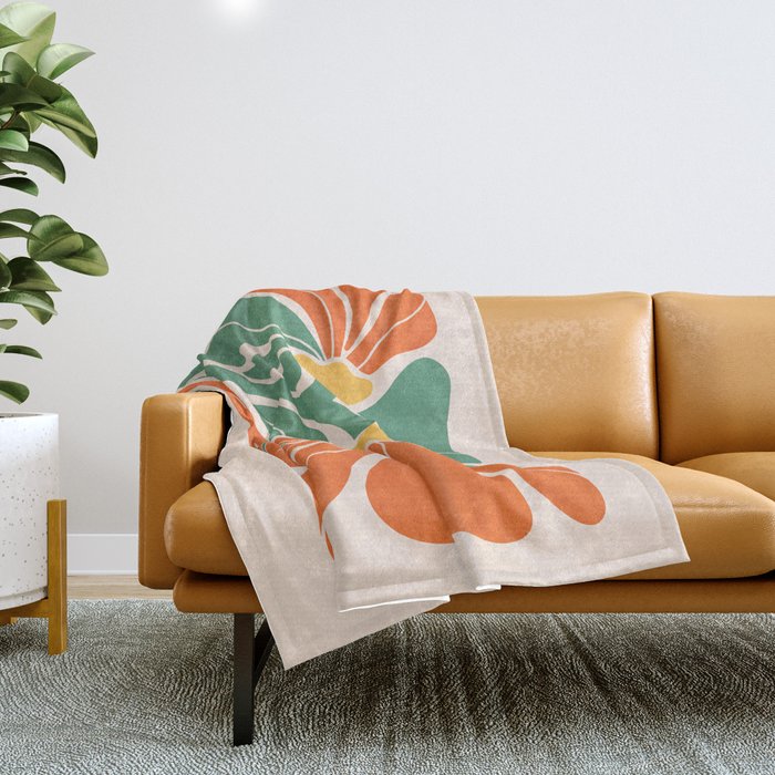Modern Boho Art Nouveau Floral 1.2 Duo Orange And Green Throw Blanket
