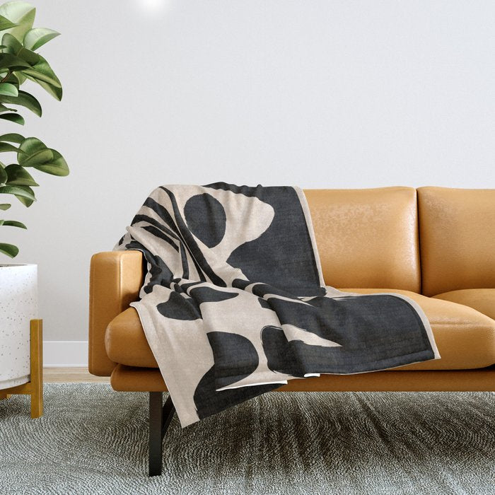 Abstract Mid-Century Modern Black And Beige Composition Throw Blanket
