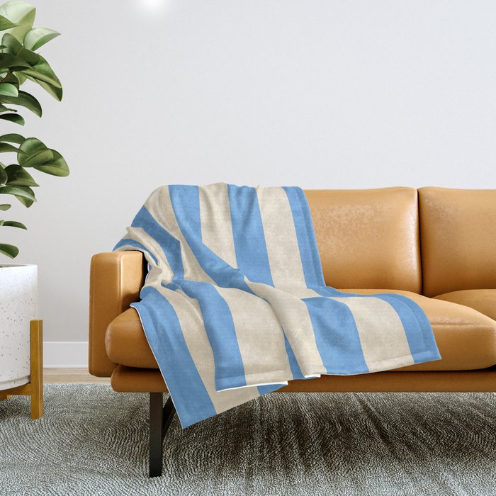 Retro Coastal Blue And White Stripes Throw Blanket