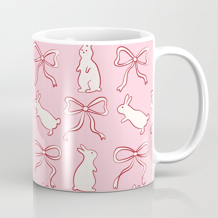 Ribbon Bows And Bunnies In Red, Pink And White Coffee Mug