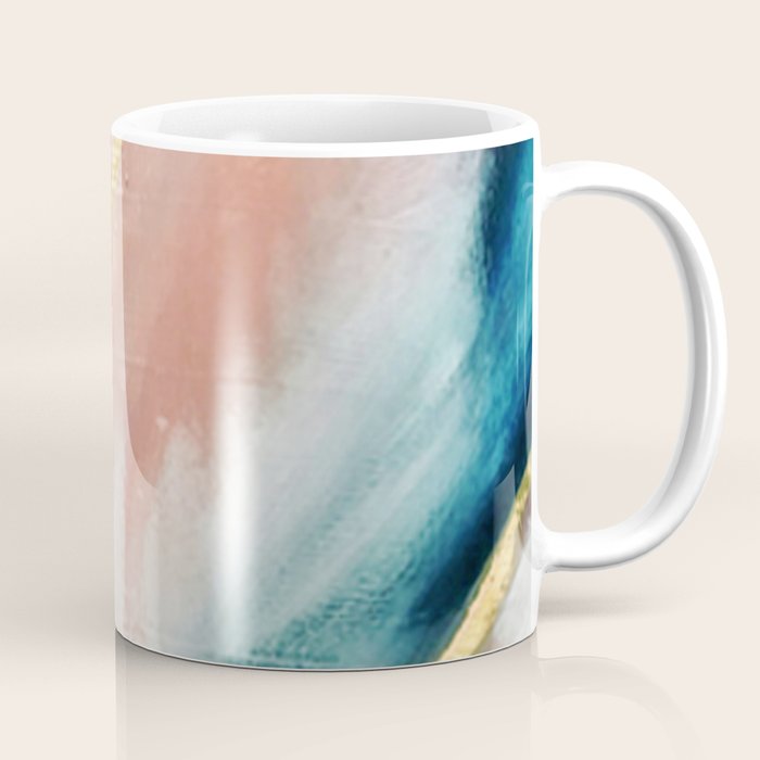 Celestial [3]: A Minimal Abstract Mixed-Media Piece In Pink, Blue, And Gold By Alyssa Hamilton Art Coffee Mug