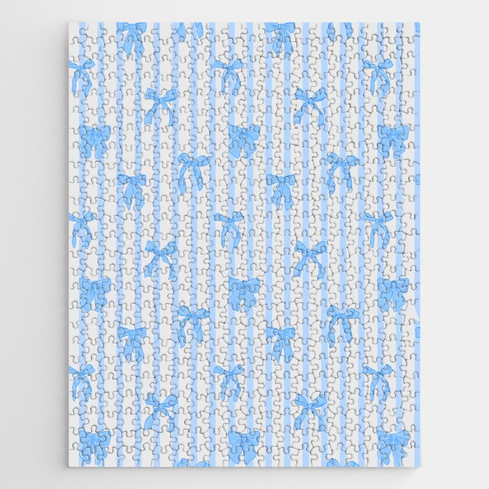 Elegant Blue Bows And Stripes Pattern Jigsaw Puzzle