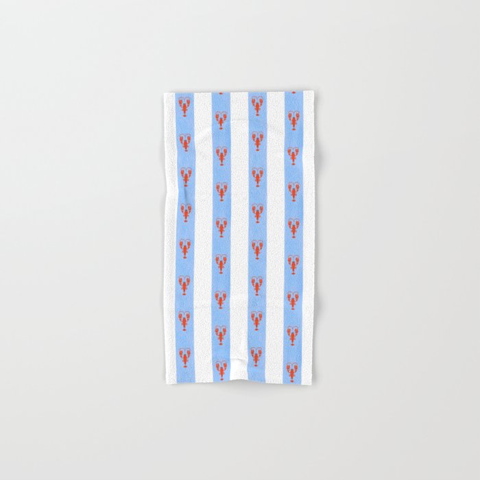 Red Lobsters On Hand-Painted Bright Blue Stripes Bath Towel