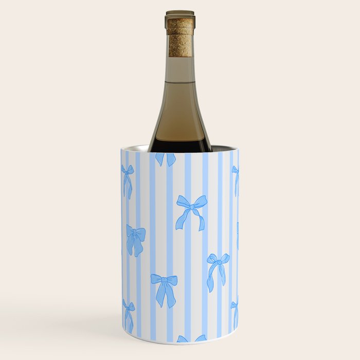 Elegant Blue Bows And Stripes Pattern Wine Chiller