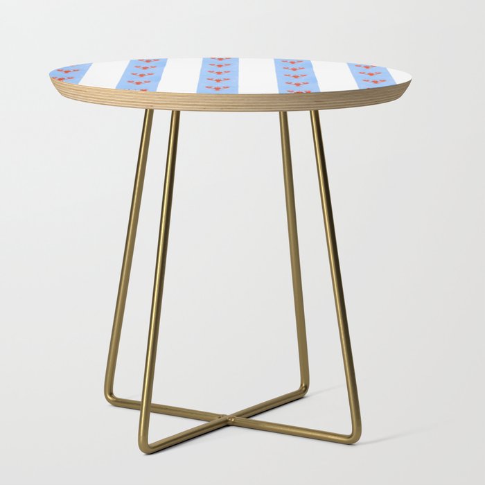 Red Lobsters On Hand-Painted Bright Blue Stripes Side Table