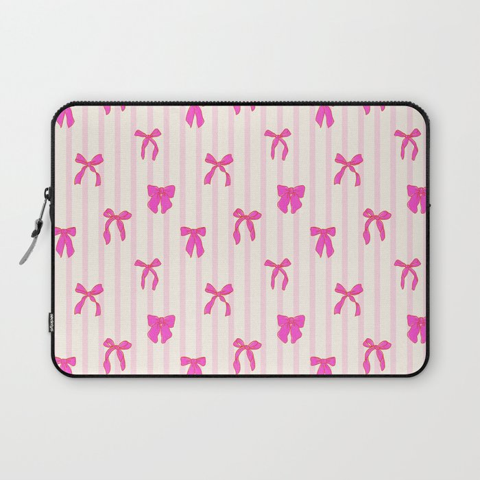 Classic Hot Pink Bows And Stripes Laptop Sleeve
