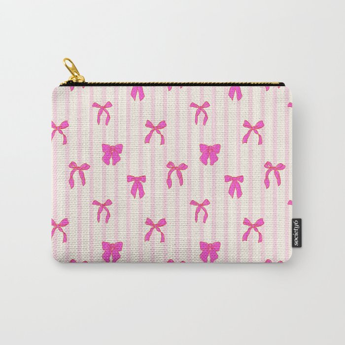 Classic Hot Pink Bows And Stripes Carry All Pouch