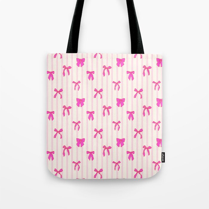 Classic Hot Pink Bows And Stripes Tote Bag