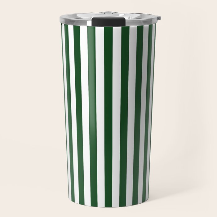 Original Forest Green And White Rustic Vertical Tent Stripes Travel Mug