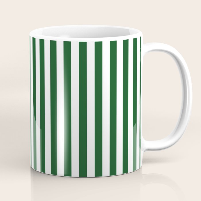 Original Forest Green And White Rustic Vertical Tent Stripes Coffee Mug