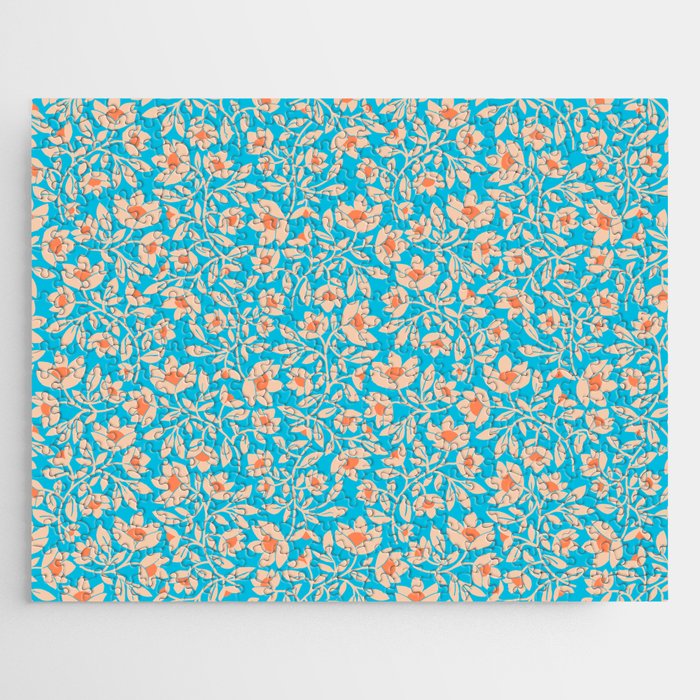 Tropical Blooms Pattern - Blue Jigsaw Puzzle
