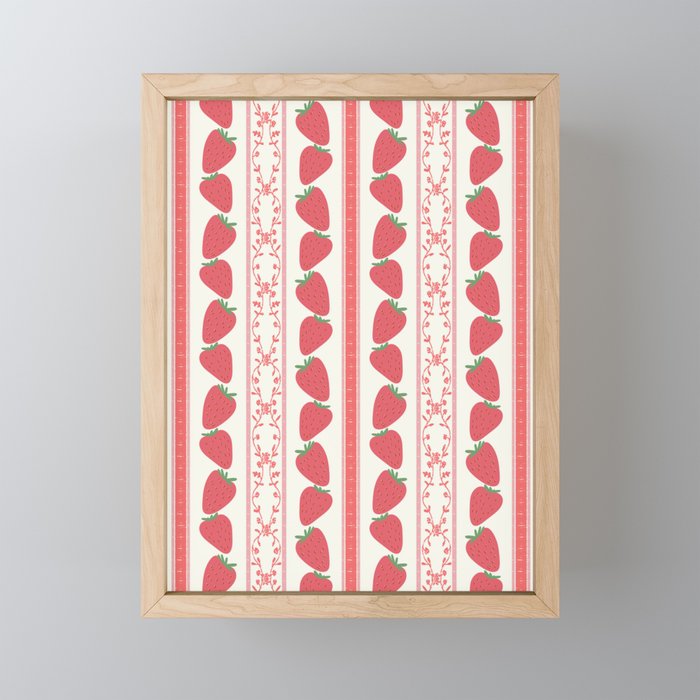 Strawberries Red Stripes  Mini Art Print