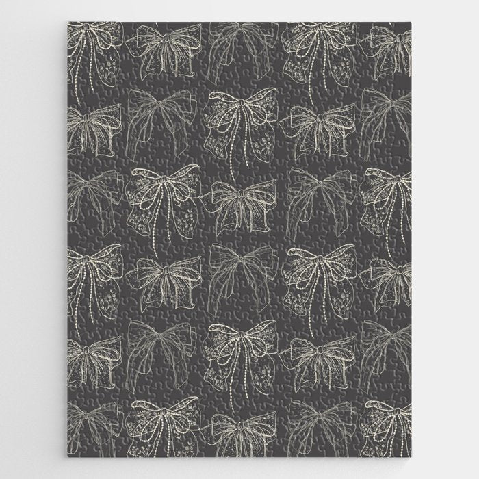 Romantic Bows Gray Pattern Jigsaw Puzzle