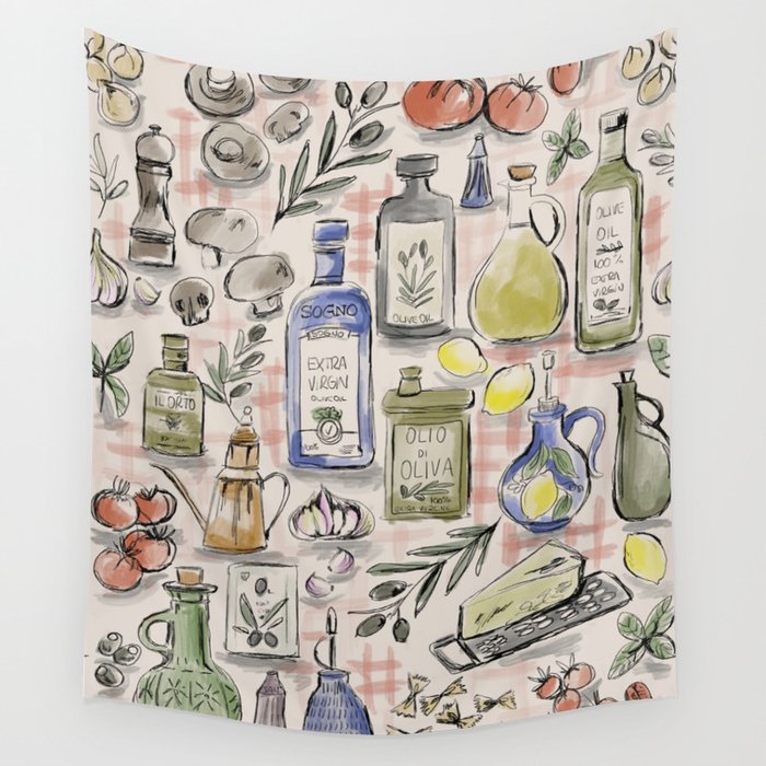 Cucina Italiana Food Recipe Wall Tapestry