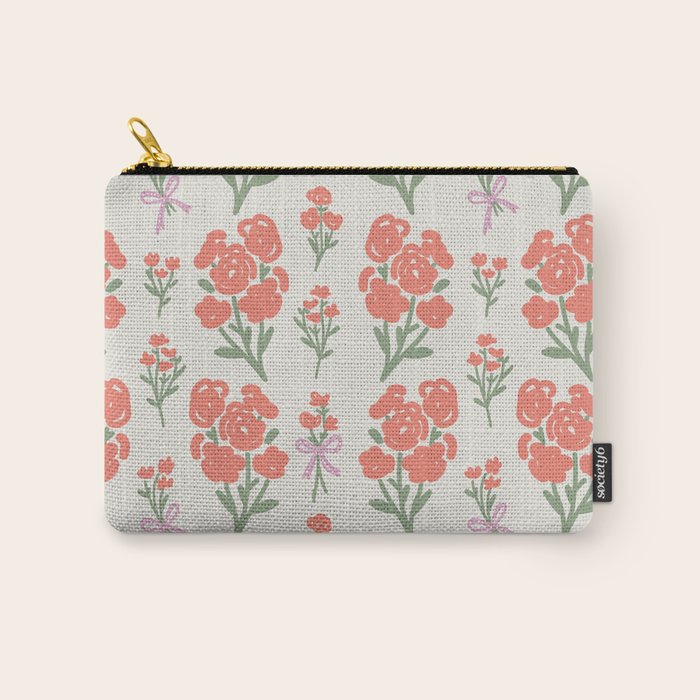 Preppy Grandmillennial Cute Red Flowers Carry All Pouch
