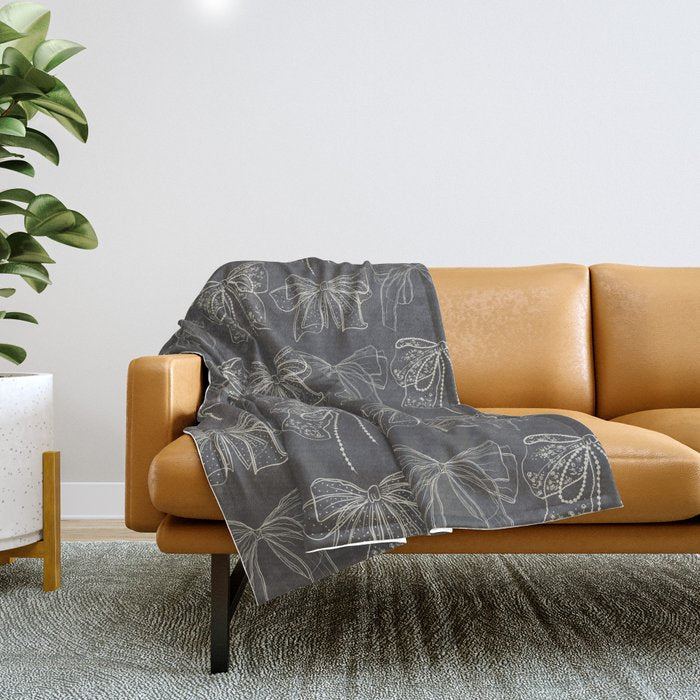 Romantic Bows Gray Pattern Throw Blanket