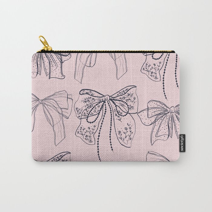 Romantic Lace Bows Pink Pattern Carry All Pouch