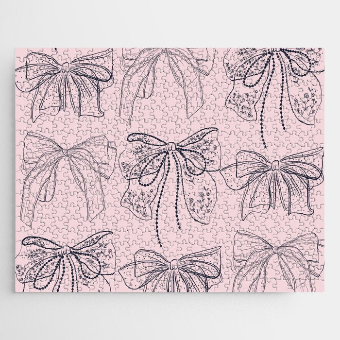 Romantic Lace Bows Pink Pattern Jigsaw Puzzle