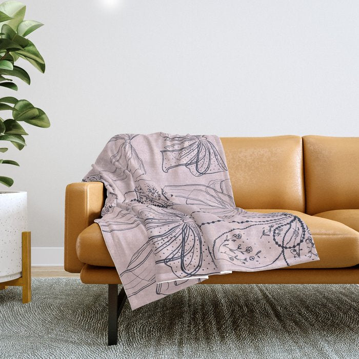 Romantic Lace Bows Pink Pattern Throw Blanket