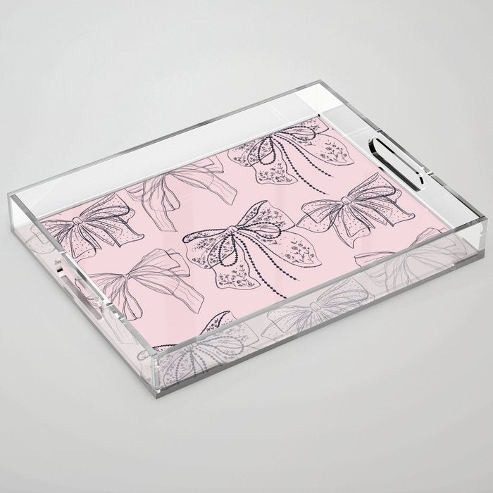 Romantic Lace Bows Pink Pattern Acrylic Tray